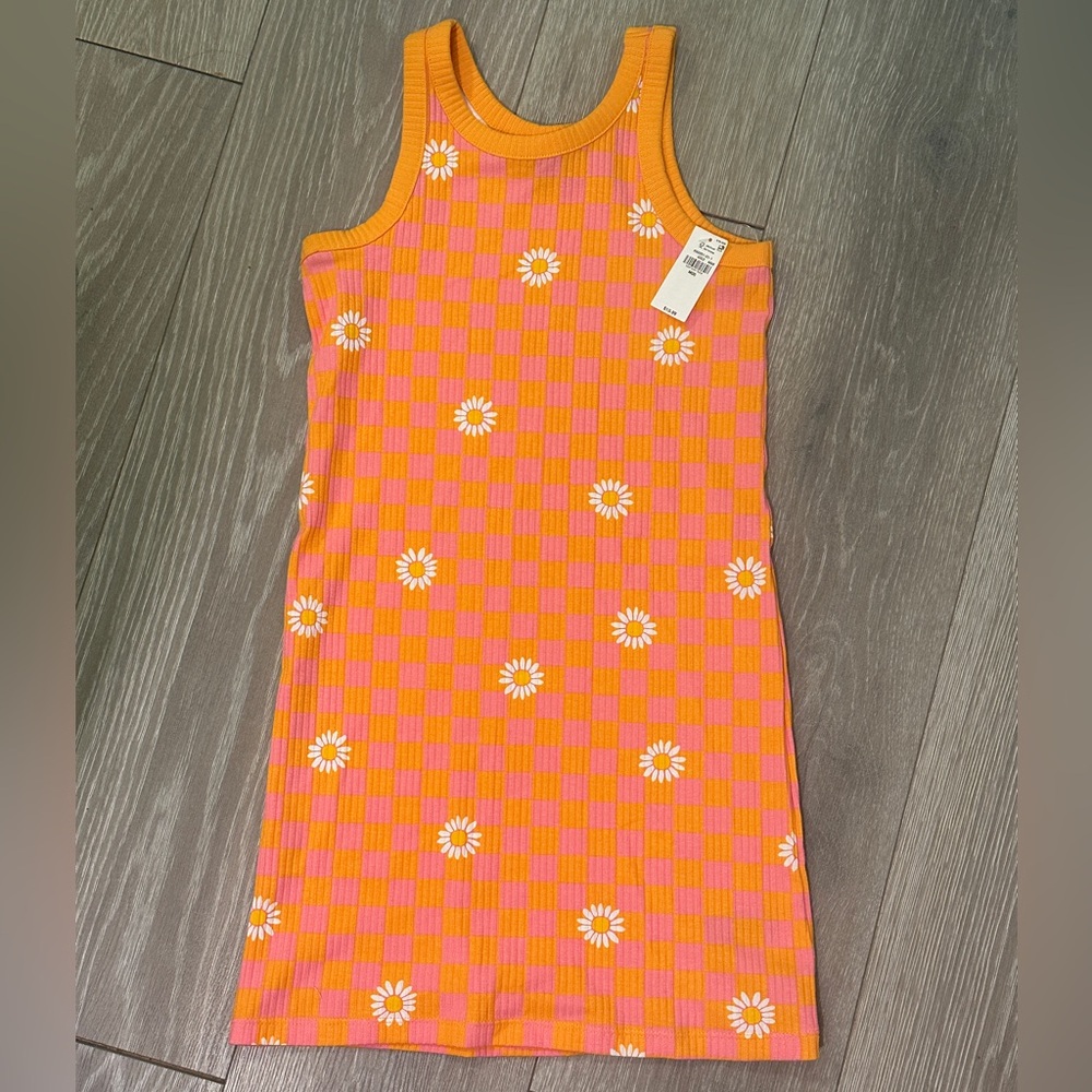 NWT Orange and Pink Checkered Dress with Daisy Print